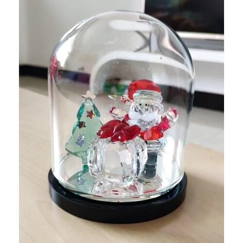 Xmas Decoration Crystal Santa Claus Figurines with Crystal Xmas Tree Glass Bell Snowman Craft Home Table Decor Kids Gifts