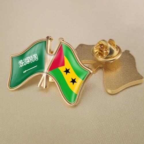 Saudi Arabia and Sao Tome and Principe Crossed Double Friendship Flags Lapel Pins Brooch Badges