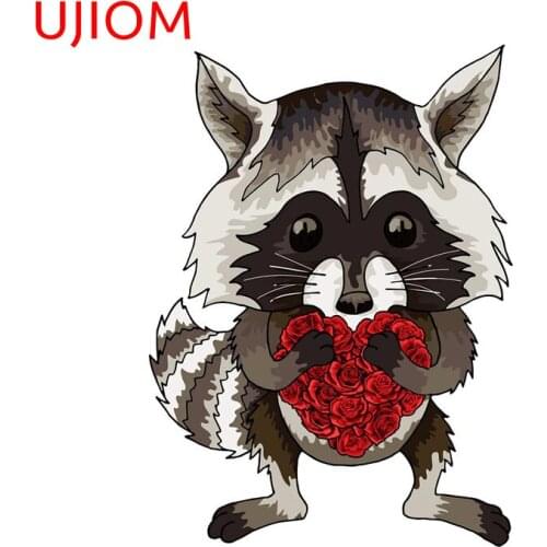 UJIOM Raccoon Holding Red Rose Heart Wall Stickers Home Decoration Living Room Decor Moisture Proof Wall Decal Wallpaper
