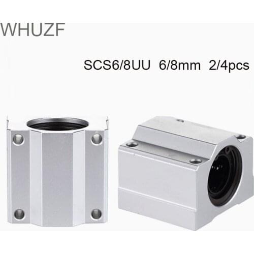 WHUZF 2/4pc SC6UU SCS8LUU 6/8mm Linear Ball Bearing Block Router SCS6UU SCS8UU SC6UU SC8UU for CNC 3D Printer Shafts Rod parts