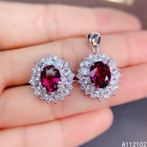 KJJEAXCMY fine jewelry 925 sterling silver inlaid natural garnet ring pendant lovely girl suit support test