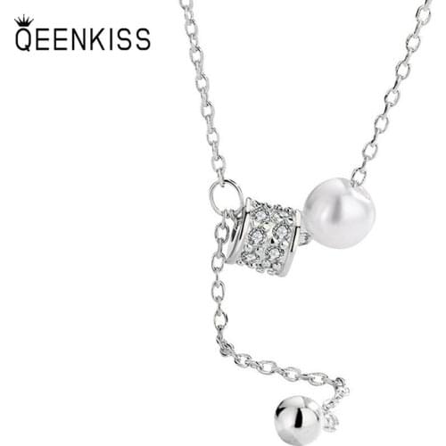 QUEENKISS NC695 Jewelry Wholesale Fashion Lady Girl Birthday Wedding Gift Round AAA Zircon 18KT Gold White Gold Pendant Necklace