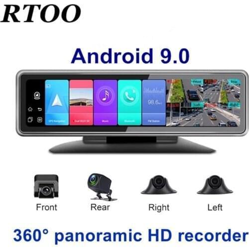 4G Android 9.0 Dashboard Mirror Recorder 360 Panaromic 4 Channels Car DVR Camera Auto Video Recorder WiFi ADAS GPS Dash Cam