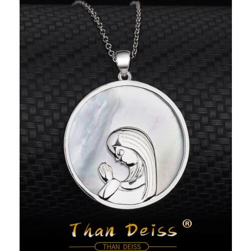 S925 Sterling Silver Virgin Mary Portrait Ladies Secklace Religion Natural Shell Jewelry Pendant
