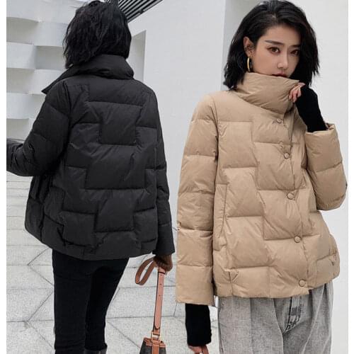 Woman Stand Collar Jackets Winter Female 2021 New Womens Loose Jacket Outerwear Plus Size S-L Ladies Casual Down Coats Q175