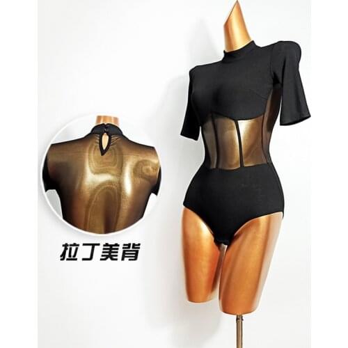 Latin Dance Practice Clothes New Sexy Mesh Jumpsuits Short Sleeve Lain Dance Tops For Women Samba Performance Clothes DN7029