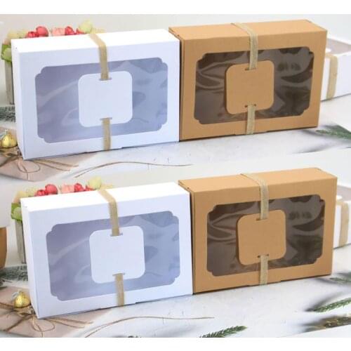12pcs Kraft Paper Candy Box Favor Gift Box PVC Clear Window Cookies Treats Boxes Christmas New Year Wedding Party Decoration