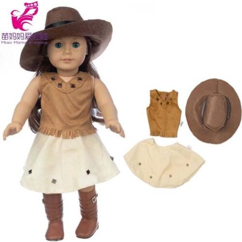 18 Inch Girl Doll Clothes Cowboy Style Dress Hat 40 Cm Baby Doll Outfit Children Girl Gifts