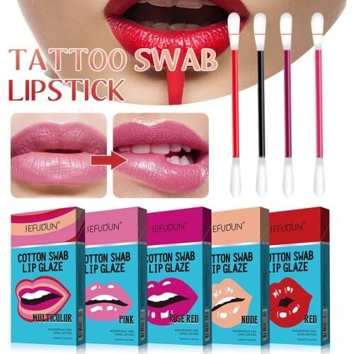 20pcs/box Tattoo Lipstick Cotton Swab Waterproof Disposable Lip Gloss Non-Sticky Moisturizing Lip Balm for Women
