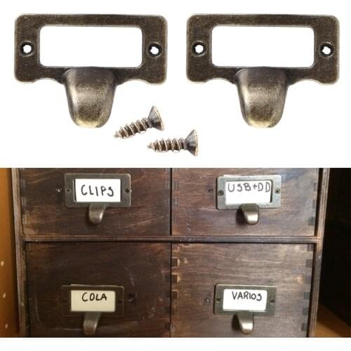 20pcs Vintage Handle Antique Brass Label Pull Frame File Name Card Holder For Furniture Cabinet Drawer Box Case Home Hardware