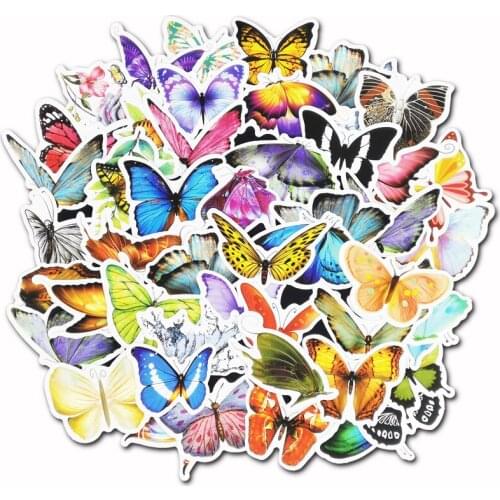 50pcs Pack Butterfly Stickers for Laptop Skateboard Guitar Stationery Stickers DIY Fridge Car Bottle Decals Kids Toys