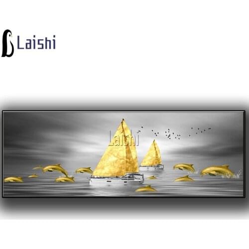 Abstract Landscape Gray Sky and Golden Boat diamond embroidery full square round drill diy diamond painting mosaic puzzle decor