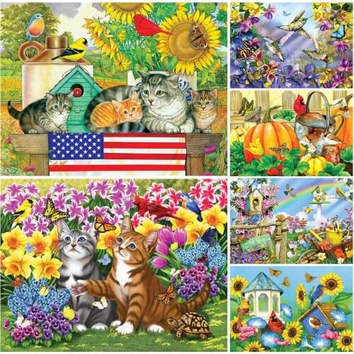 5D DIY Full Diamond Painting Cat Diamond Embroidery Animal Diamond Mosaic Bird Sunflower Cross Stitch Kit Home Decoration Art