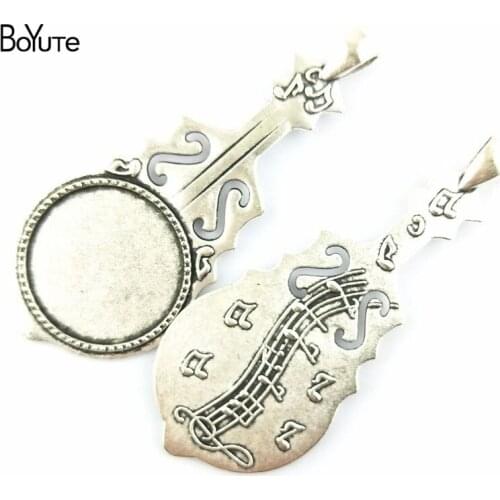 BoYuTe (20 Pieces/Lot) 25MM Cabochon Base Vintage Accessories Parts Antique Bronze Silver Guitar Pendant Blank Jewelry Making