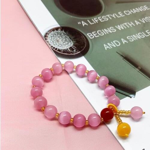 New Pink Charm 10mm Natural Stone Beaded Bracelet Fashion Jewelry for Women Handmade Round Bracelet Bangle Wholesale