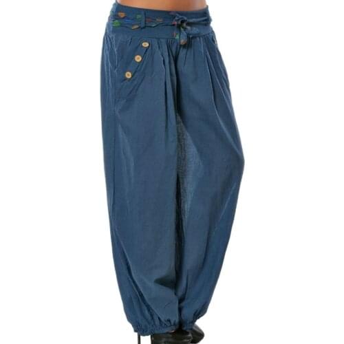 New Womens Fashion Sport Solid Color Casual Long Pants Loose Baggy Trousers Vintage Harem Pants Elastic Boho Beach Shipping