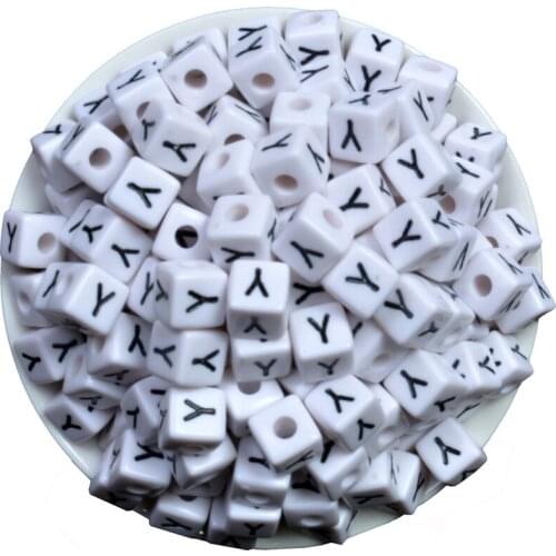 50Pcs White Background Black Acrylic Beads letter Y Pattern Cube Bead For Jewelry Making Bead Bracelet Finding 10x10mm