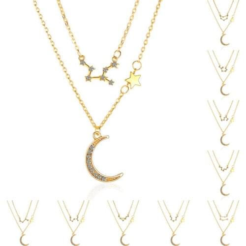 High Grade Moon Constellation Pendant Necklace For Women Girls Fashion The zodiac double deck Choker Jewelry Party Gifts