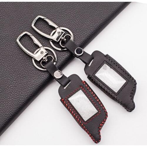 100% Smooth Leather Key Case Cover For TOMAHAWK X5 X3 LCD Two Way Car Alarm Remote Cover Keychain Protector Skin