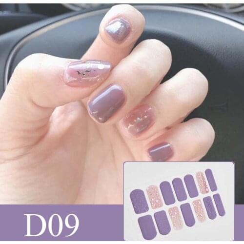 14tips/sheet Purple Fashion Color Nail Sticker French Full Nail Wraps Nail Polish Sticker Nail Art D09