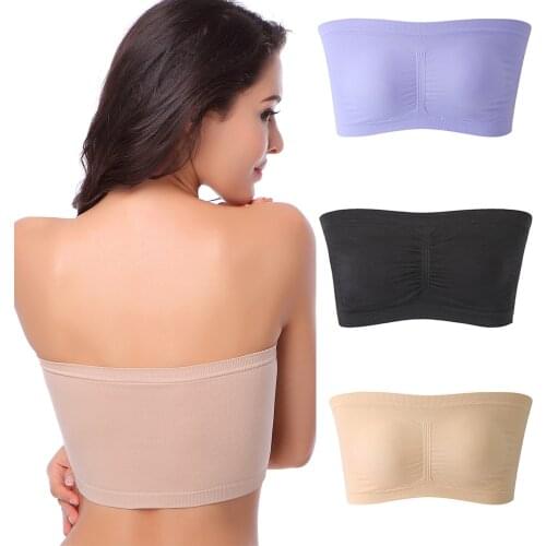 Double Layers Plus Size Strapless Bra Bandeau Tube Removable Padded Top Stretchy Seamless Bandeau Bra Boob Crop Spaghetti Strap