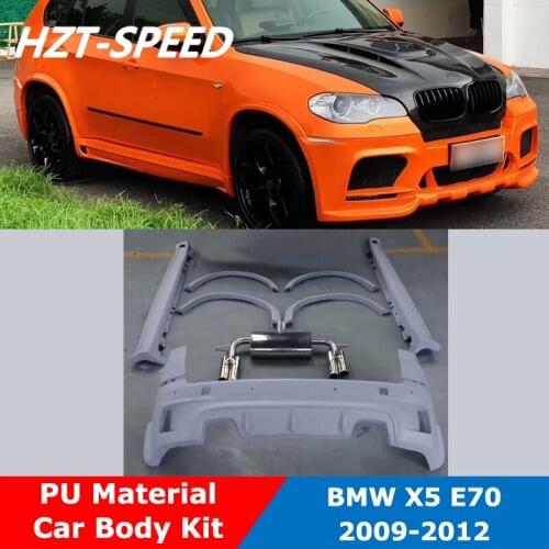E70 Modify HM Type PU Unpainted Front Rear Bumper Side Skirts Wheel Eyebrows Car Body Kit With Exhausts For BMW X5 E70 2009-2012