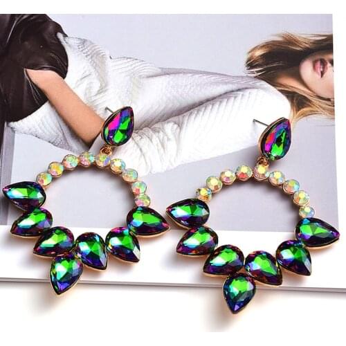 Statement Long Metal Colorful Crystals Dangle Drop Earrings High-Quality New Design Fashion Glass Jewelry Accessories For Women