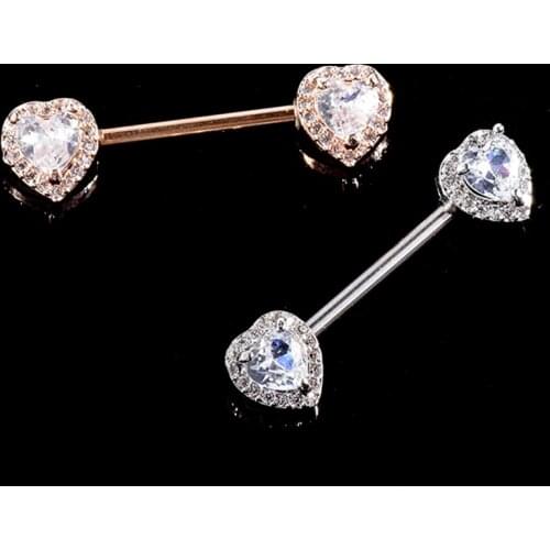 1Pair Clear Zircon Heart Nipple Rings Cover Piercing Body Jewelry Nipple Bar Ring Barbell Nipple Sexy Women New