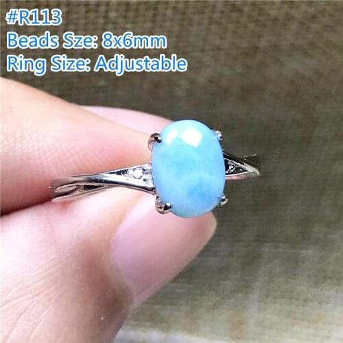 Top Natural Blue Larimar Ring Jewelry For Woman Lady Man Silver 8x6mm Oval Beads Water Pattern Stone Adjustable Size Ring AAAAA