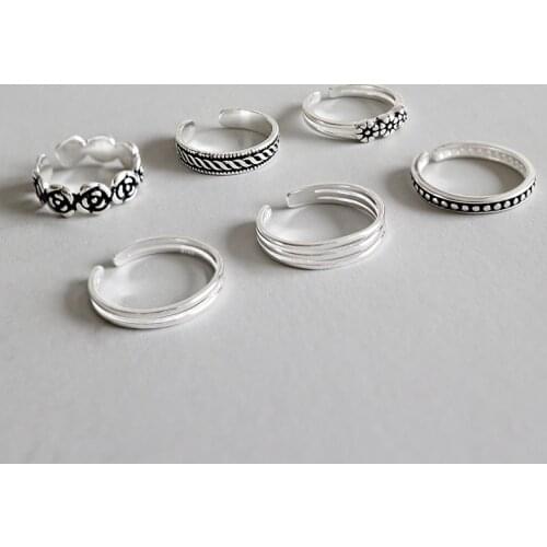 Vintage 925 sterling silver rose flower rings for women, retro 3 layer opening joint ring anillos bague anel feminino jewelry