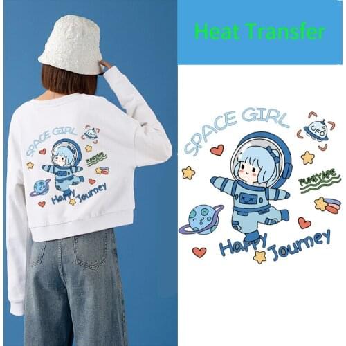Space heat transfer stickers for DIY decoration of children clothes Customizable vinyl stickers Cartoon planet spaceship Patches