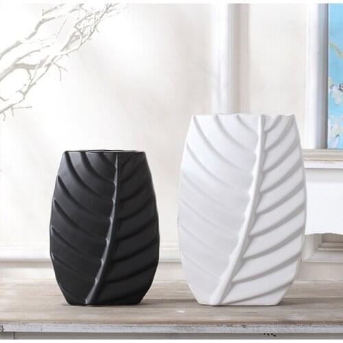 Concise Leaf Pattern Ceramics Flower Vase Decorative Porcelain Plant Bottle China Innovation Art and Craft Ornament Accessories