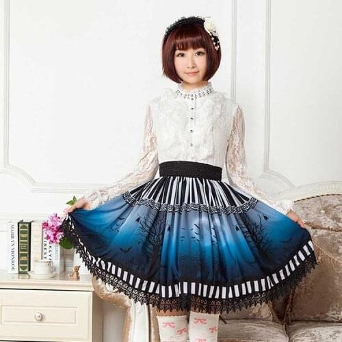 2016 new summer Punk Lolita Skirts Blue Gothic Halloween Short Pleated Vintage High quality Girls Horror Forest Novelty Skirts