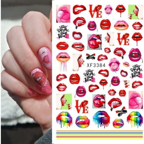 3D Fashion Nail Art Sticker Manicure Designs Sexy Lips Girl Self Adhesive Nail Sticker on Nails Decoration Decals Beautiful