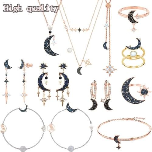 SWA Fashion Jewelry High Quality Classic Beautiful Stars and Moon Pendants Black and Blue Ladies Pendant Earrings Romantic Gift