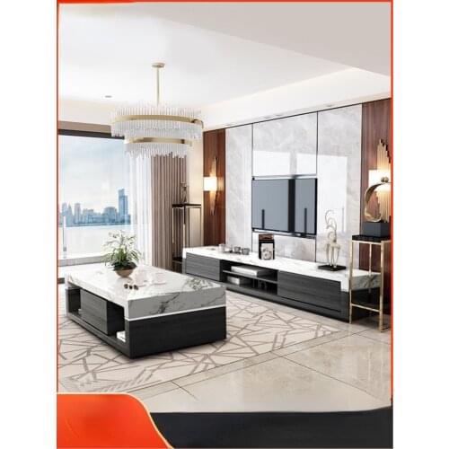 Marble coffee table TV cabinet combination small apartment living room household Nordic modern minimalist tea table minimalist