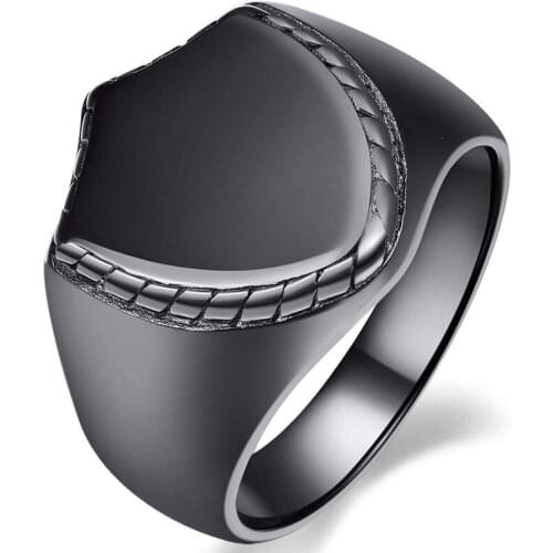 Ring Gun-Black Shield Stainless Steel Biker Ring for Men High Polished Finish Anniversary Birthday Gift Mens Ring