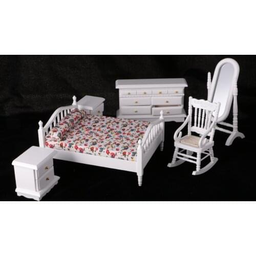 Dollhouse Miniature Bedroom Furniture Furnishings Set (6 Pieces), for 1:12 Scale Dolls Family Decoration Accessories