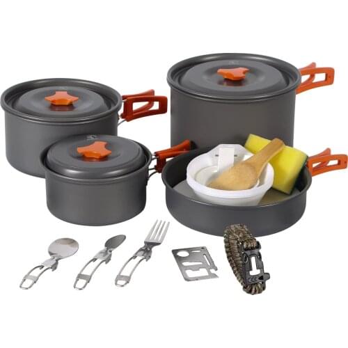 23 PCS Camping Cookware Mess Kit, Aluminum Lightweight Folding Camping Pots and Pans Set