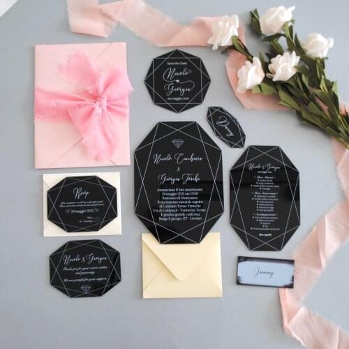 New Arrival 10pcs Invitation Card Wedding Popular Invitations with Custom Printing Black Acrylic Menu Card Save the Date Cards
