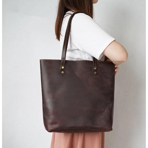 New trendy Leather handbags Women simple retro shoulder bag large capacity cowhide fashion tote bags