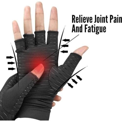 Men Copper Fiber Full Finger Joint Gloves Copper Ion Antibacterial Deodorant Gloves Cross-Border Copper Fiber Pressure Gloves