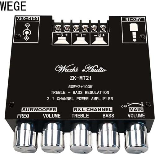 WEGE ZK-MT21 BT 5.0 Subwoofer Amplifier Board 50WX2+100W 2.1 Channel Power Audio Stereo Amplifier Tone Board Bass AMP AUX