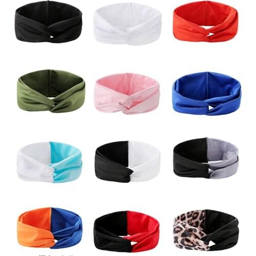 Women Headbands Cotton Stretch Turban Leopard Hair Accessories Headwear Yoga Run Bandage Hair Bands Headpiece Wide Headwrap