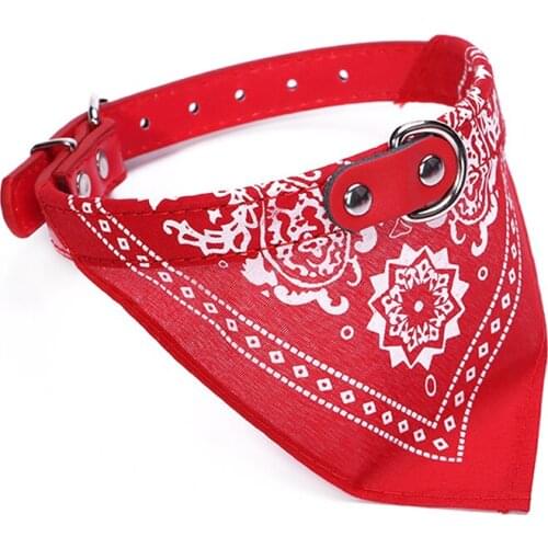 Dog Bandana Collar Adjustable Cat Pet Neckerchief PU Collar with Printed Triangular Scarf TUE88