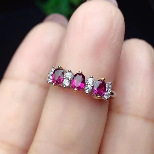 Luxurious Elegant row Natural red garnet stone Natural gemstone Ring S925 silver womens gril wedding party Jewelry