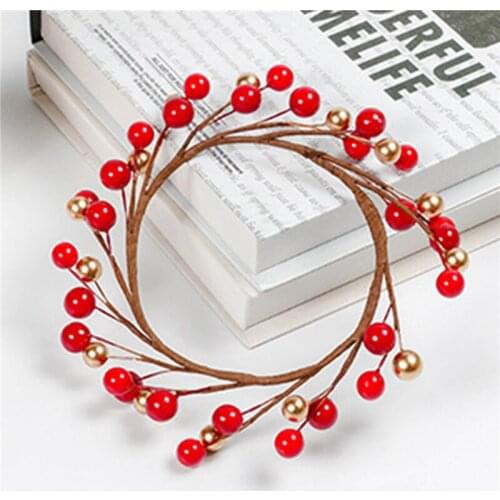 Diy Simulation Berry Christmas Wreath Home Decoration Green Plant Simulation Candlestick Decor Red Berry Round Wreath