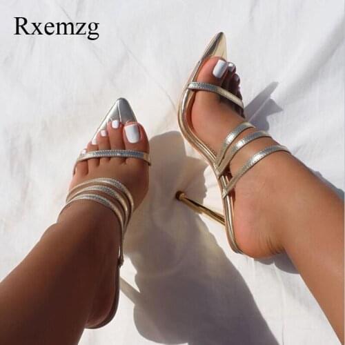 Rxemzg Women Slippers Snake Print Narrow Band High Heels Slippers Sandals Fashion Pointed toe Slides Party Shoes Woman Summer
