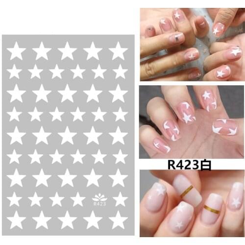 Self-adhesive 3D Stickers for Nails Black White Love Star Nail Art Decorations Autumn Fashion Stickers Women Girl Nail Foil