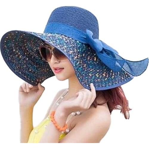 2019 fashion women sun hats hand made straw hat female ribbon bow-knot wide brim beach hat casual summer shade anti uv cap